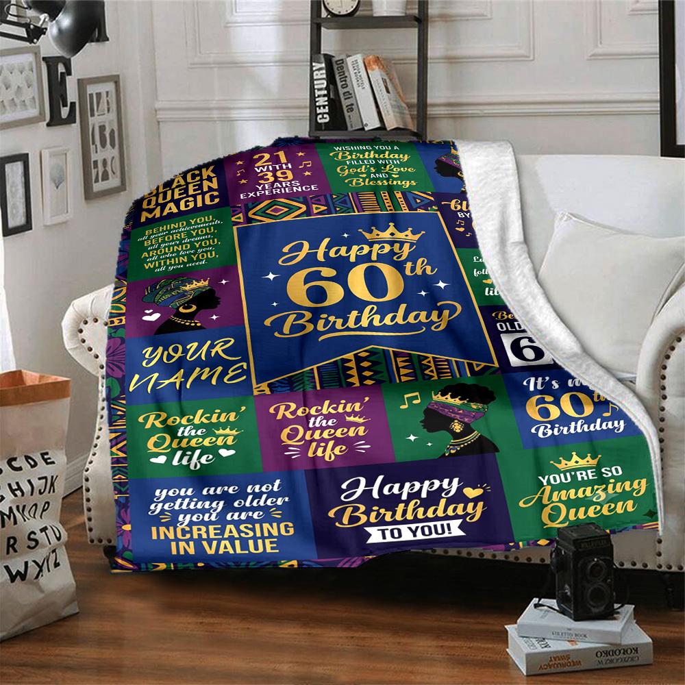 Empowerment Celebration Royal 60Th Birthday Throw Customize Text Durable Comfort Suitable For Sofa Couch Office Bed Picnics Four Seasons Universal