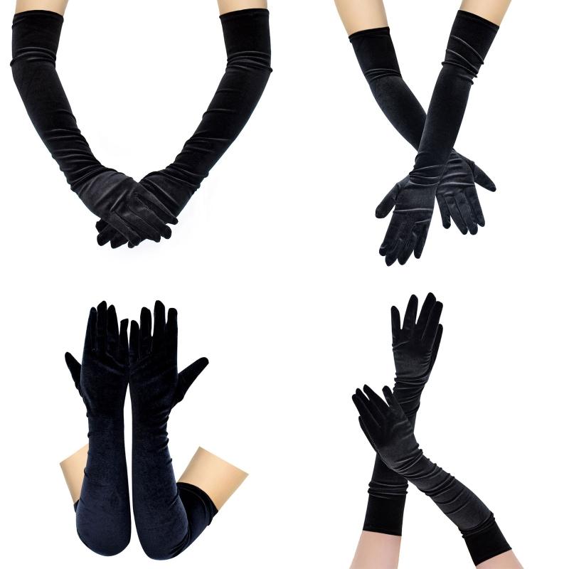 Lange Ärmel Opernshow-Handschuhe für Damen Samthandschuhe 1920er Flapper Dehnbar Ellbogenlang Halloween-Kostümhandschuhe