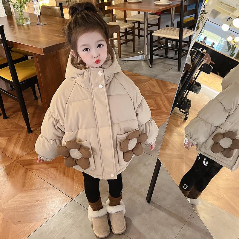 2024 Winter Baby Girl Stylish Cotton Mid-Length Padded Jacket