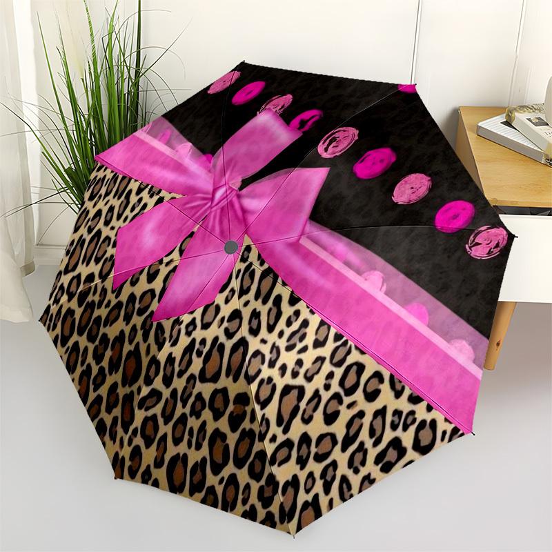 1pc Leopard Print Ribbon Gift Wrap Umbrella with Plastic Handle,Compact & Stylish,Cartoon Pattern,Outdoor UmbrellaPT358