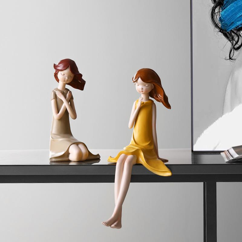 Söt Flicka Hjärta Flicka Små Ornament Harts Hantverk Kreativt Barnrum TV-bänk Skrivbord Mjuka Dekorationer