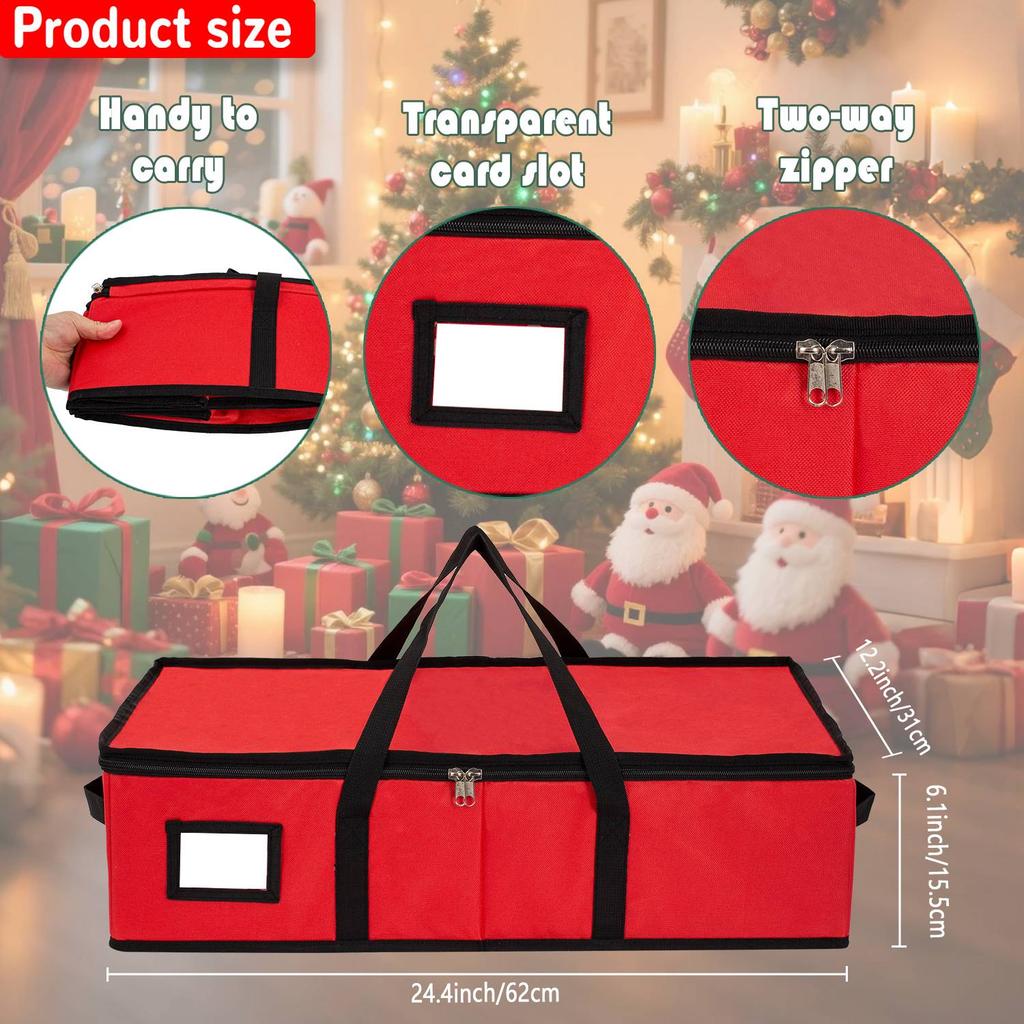 Red Christmas Ornament Storage Box with Adjustable Dividers Durable Stackable Organizer for Village Houses Figurines Keepsakes