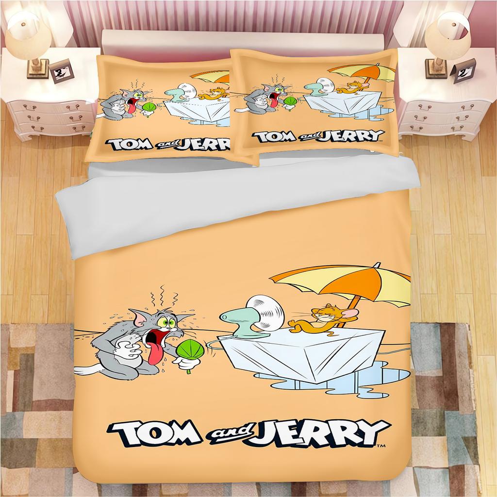 Tom och Jerry Påslakan Set Täcke Sängkläder 3d Barns Sängkläder Set 3-delat 1 Påslakan King Size