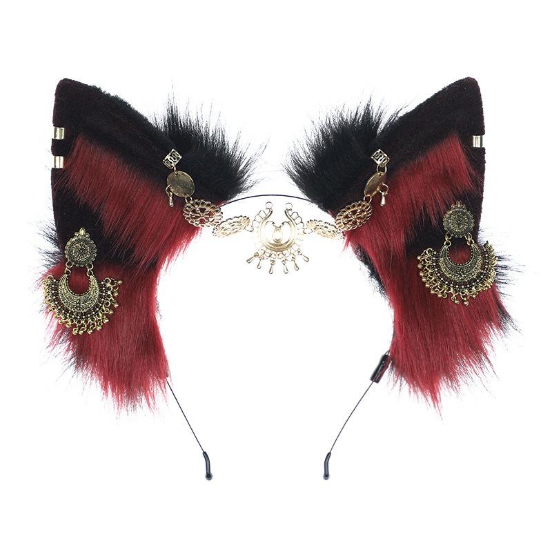 Metal Miao headgear Exotic hair accessories Antique comics cosplay jewelry Plush simulation animal ear headband