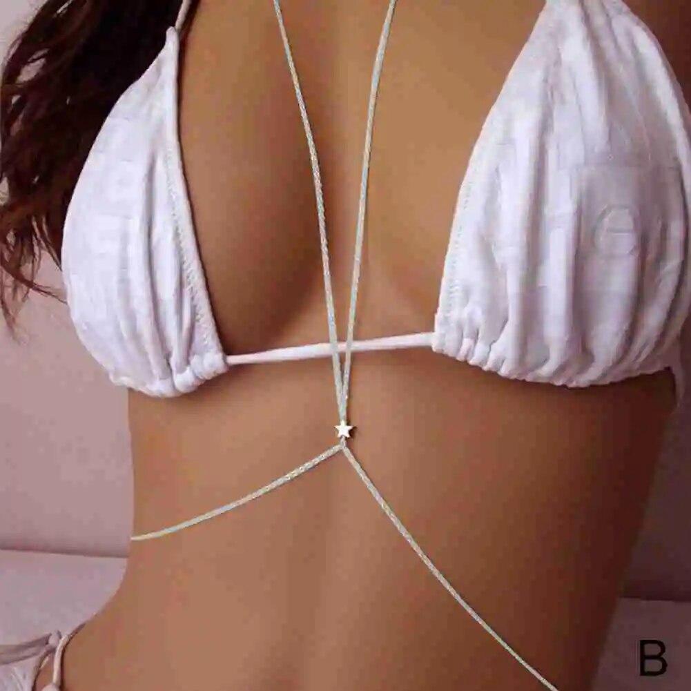Bijuterii pentru corp, lanț sexy pentru piept, lanț de bikini pentru burtă, pentru femei, costum de femeie cu talie încrucișată, moda pentru plajă, decor simplu pentru sâni gol