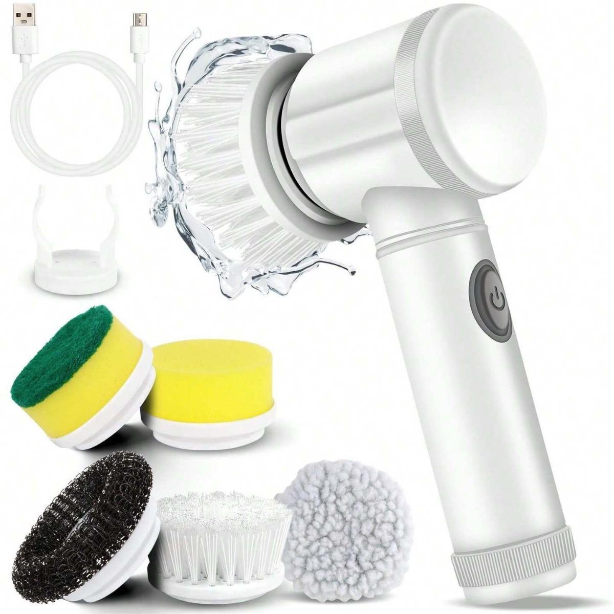 

Electric Cleaning Brush With 5 Replaceable Brush Heads Electric Spin Scrubber Bathroom Cleaning Brush 5 in 1 Cleaning Brush