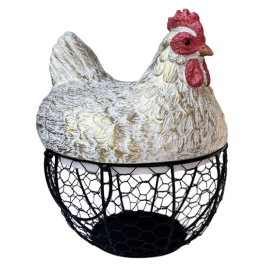 

Hen Storage Basket Black Metal Mesh Anti-Rust Egg Holder Decorative Durable Farmhouse Egg Basket for Kitchen Dining Table білий
