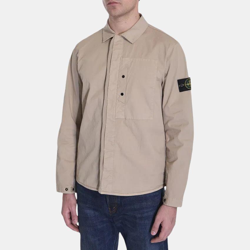 Stone Island Patch Pointed Collar Long Sleeve Shirt Men shirts Light-Brown K1S151200033S0010V009A