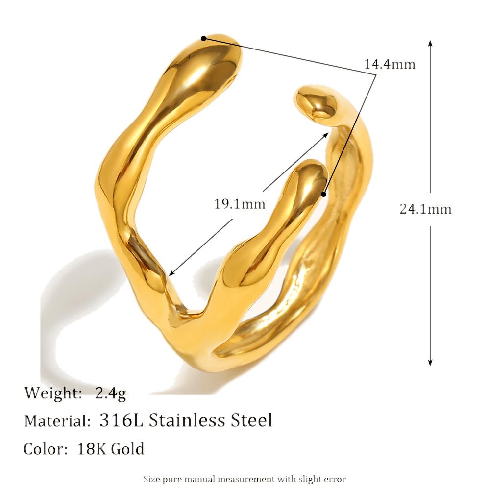 

MamacitaSlay 18K Gold Plated Stainless Steel Irregular Line Open Ring Party Creative Waterproof Jewelry Women s Charm Gift золотой