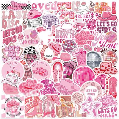 50 Pink Cowboy Girl Doodle Stickers Decorate Guitar Laptop Suitcase DIY Waterproof