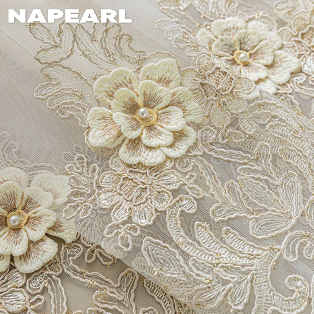 1 ks NAPEARL Luxusný priehľadný tyl s trojrozmernou výšivkou v európskom štýle pre dekoráciu okien obývacej izby, spálne, bytový dekor