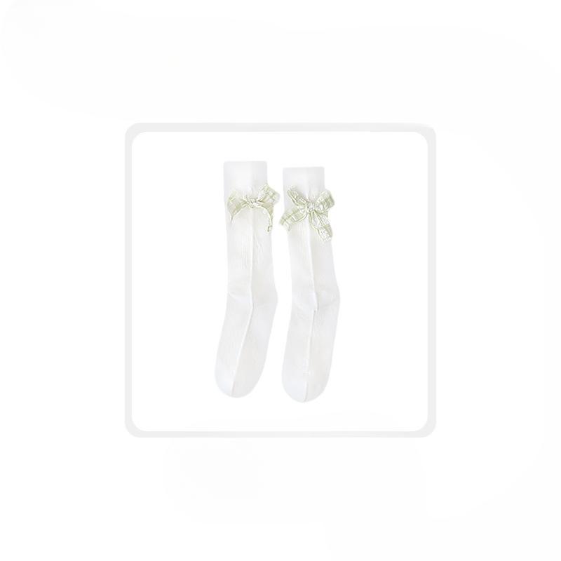 Female Spring and Summer New Style Bow Vertical Stripe All Build Student In Tube Cotton Socks