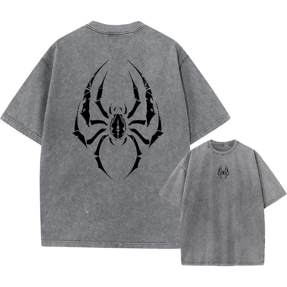Summer Casual Washed TShirt Fashionable And Creative Spider Print Pure Cotton Short Sleeved Street Hip Hop Base Layer