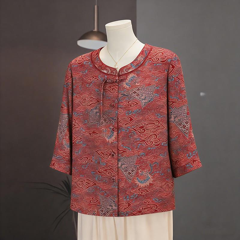 

Grandma Style Spring Jacket: Chic & Loose Top for Middle-Aged Women 3XL (Recommended 57.5-65 kg)