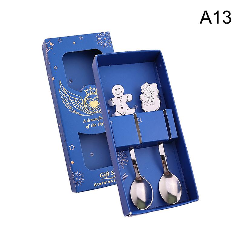 Christmas Spoons Set Portable Travel Use Stainless Steel Santa Claus Elk Snowman Dessert Soup Spoon Xmas Tableware