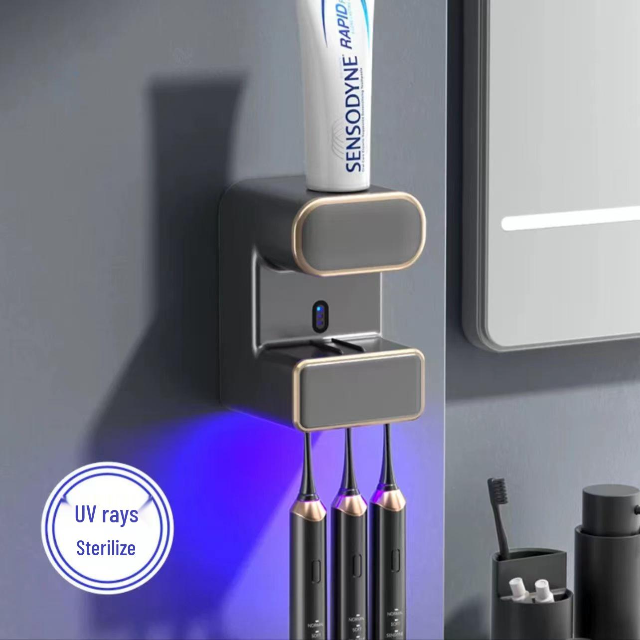 Smart No-Drill Toothpaste Dispenser & UV Sterilizing Toothbrush Holder