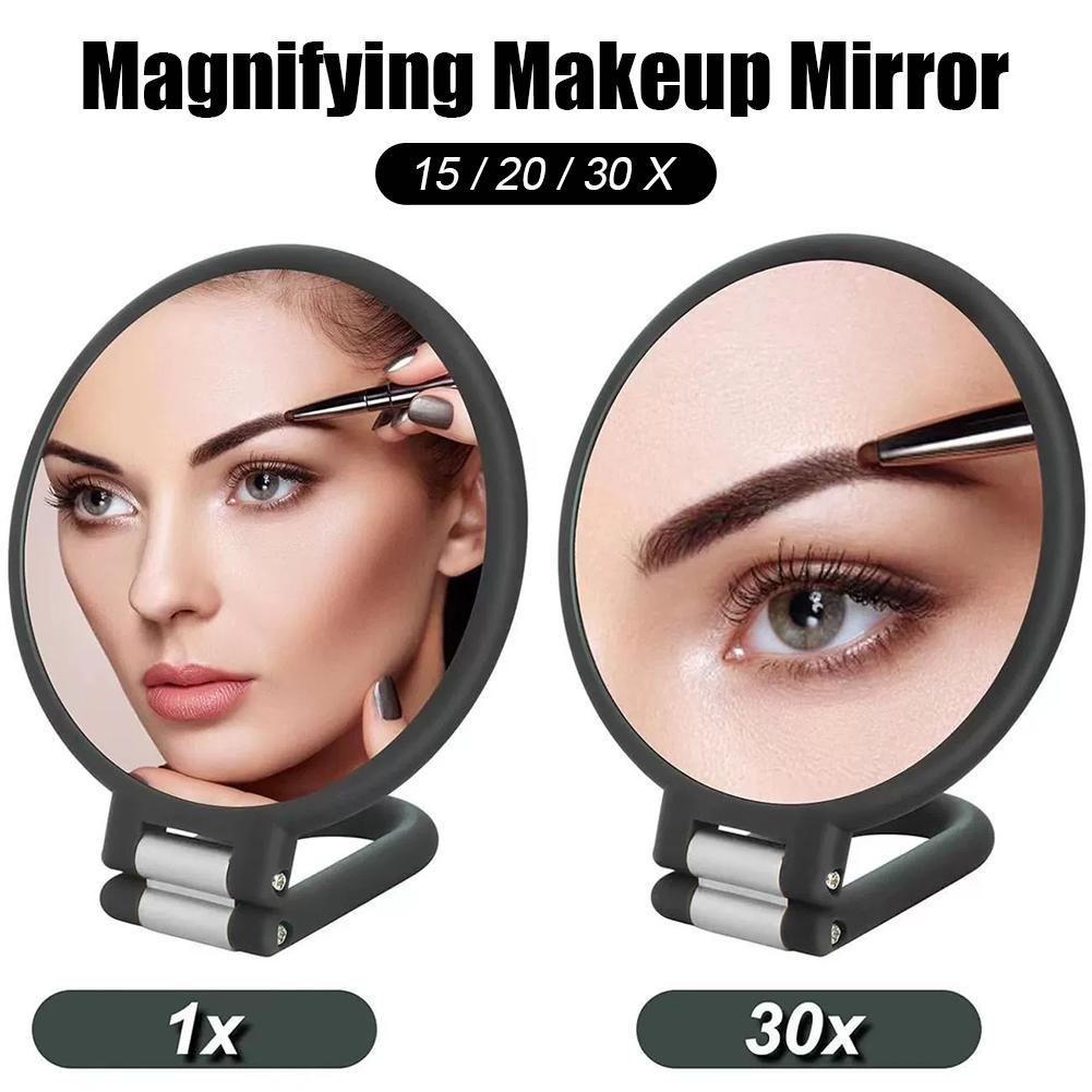 Handheld Makeup Mirrors Double Sided 1X/30X Magnification Portable Folding Makeup Mirror for Travel 360° Adjustable Mirror