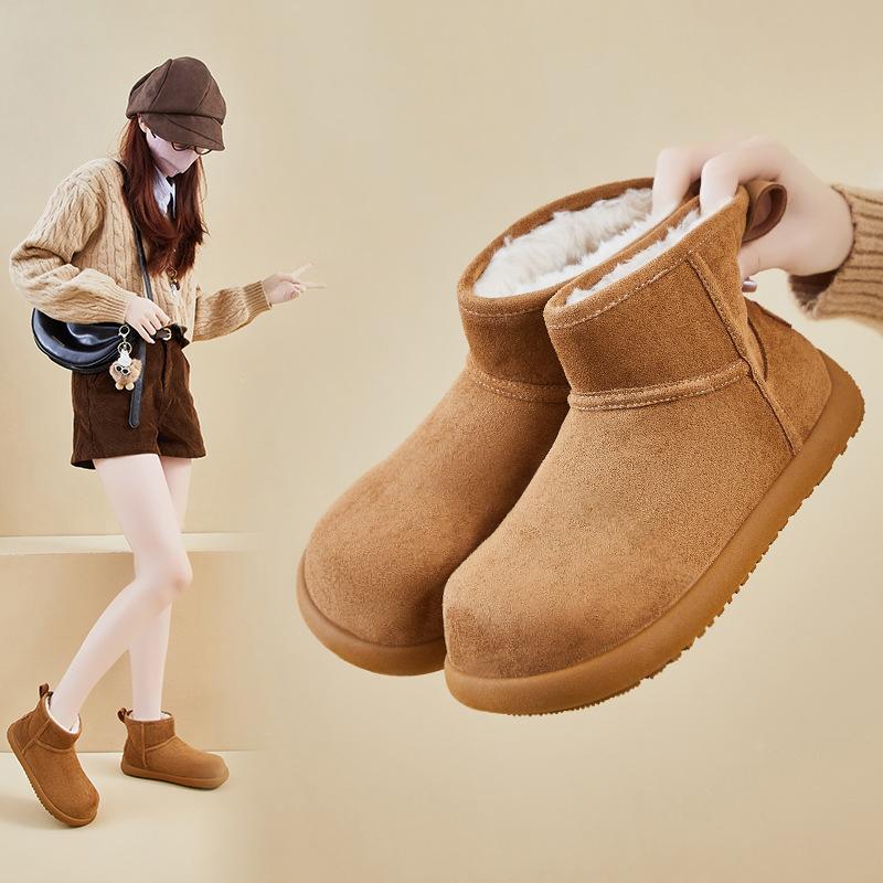 Women's Winter Warm Mini Snow Boots Fuzzy Faux Suede Walking Shoes for Women Casual Anti-Slip Comfortable Platform Short Booties With Faux Fur Lined