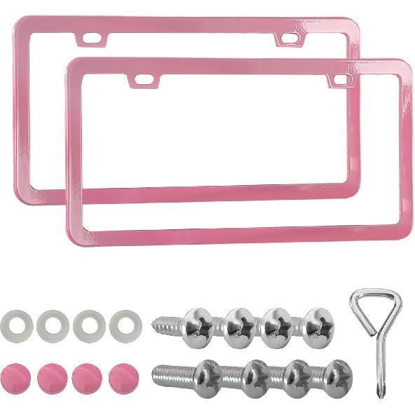 2PCS Matte Black License Plate Frames, License Plate Holder, 2 Holes Car Licence Plate Covers with Screws Washers and Caps, Universal Car Accessories