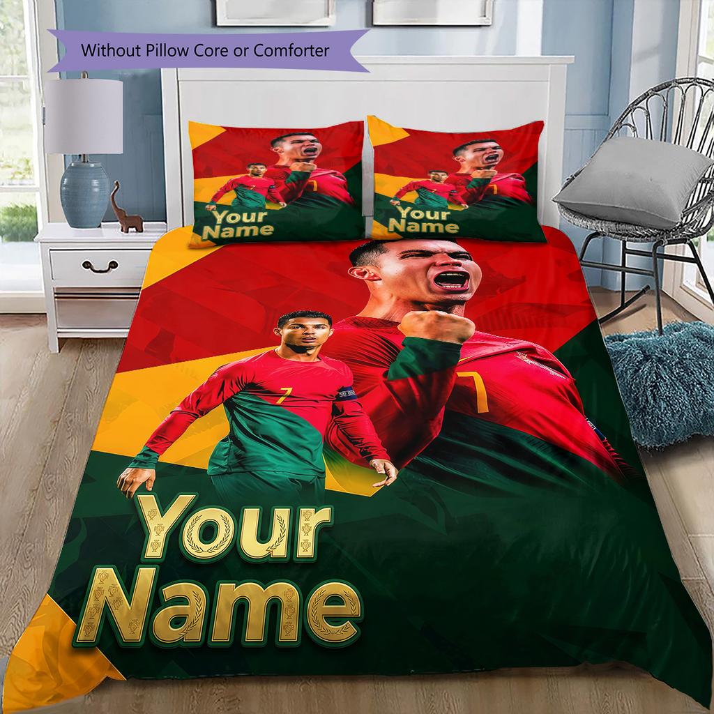 Biancheria da letto per celebrazione del calcio portoghese con nome personalizzato, Set copripiumino Copripiumino Federa Regalo di compleanno per la casa (1 * copripiumino + 2 * federa, senza nucleo)