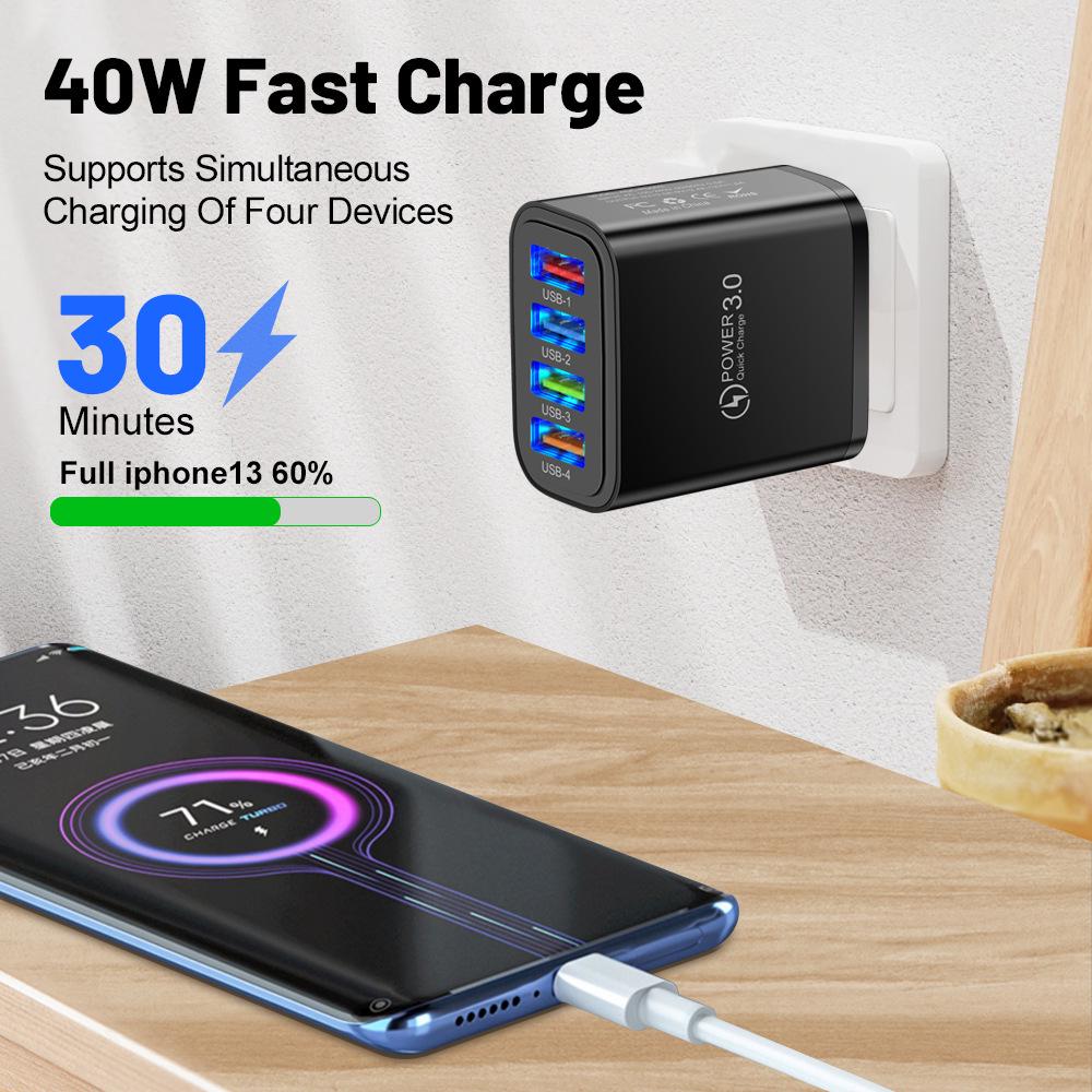 Colorful 4-Port 3A USB Travel Charger with US/EU Plugs for Mobile Phones