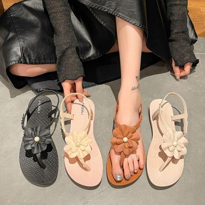 Módne dámske letné ploché sandále Voľnočasové plážové bohémske žabky Mäkké PVC Roztomilé kvetinové pre dievčatá Študentské denné chodenie Sandále