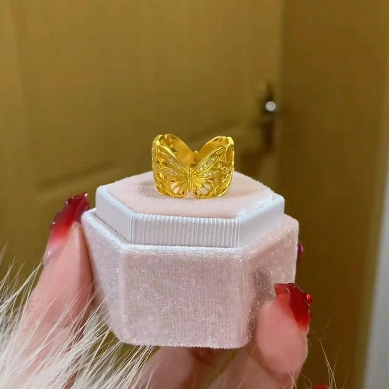 

Romantic Dream Butterfly Female Ring New in Hollow out Charm inlay Dot Diamond Engagement rings for women Gift 7 золотий