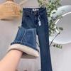 2023 Women's Retro Blue High-Waist Flared Jeans with Velvet, Light Luxury Autumn/Winter Collection