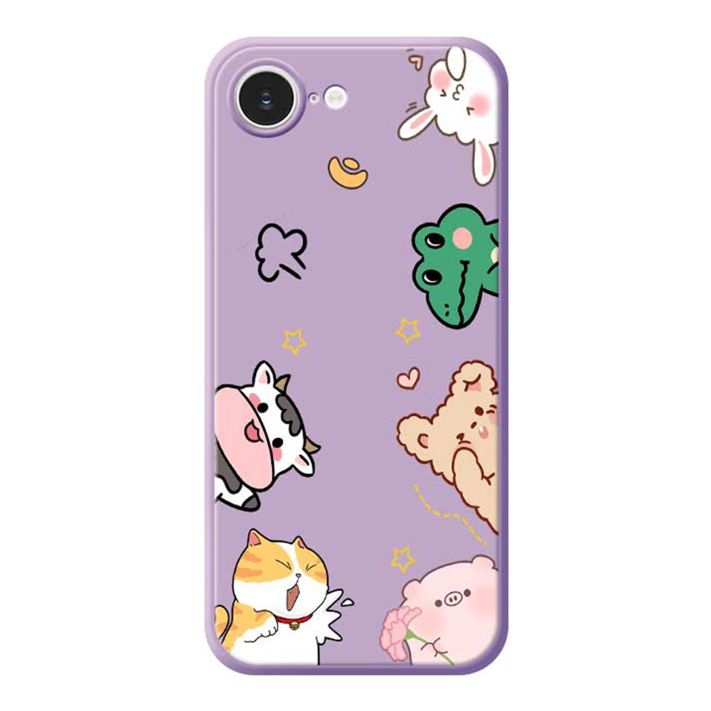 

For iPhone 16e Case Animal Gathering Pattern Printing Straight Edge TPU Phone Back Cover Purple