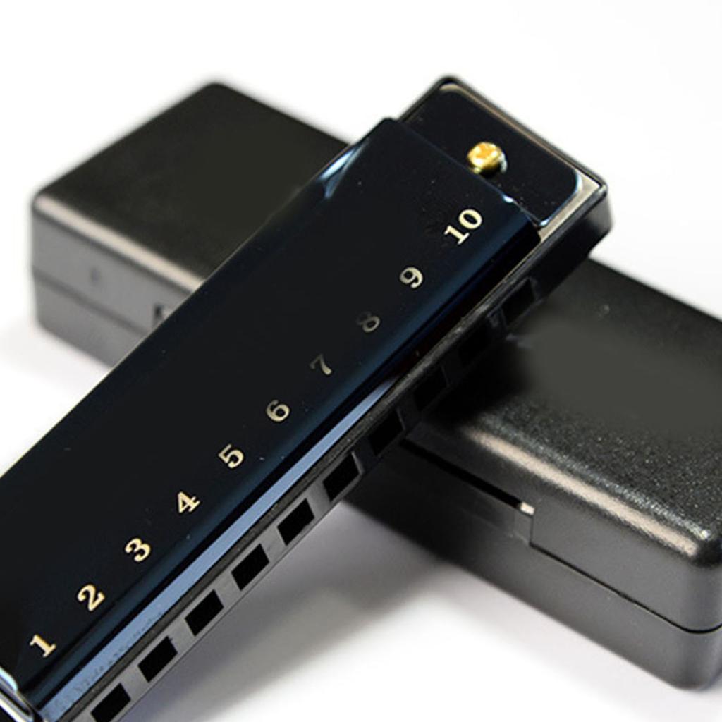 Leuchtend Schwarz 10 Loch Mundharmonika Leicht Praktisch Vollständige Tonleiter Mundharmonika für Auftritte