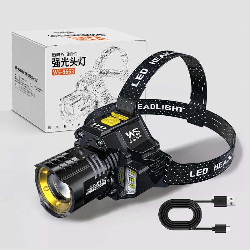 Rechargeable Headlamp Geste Sensor Zoomable Headlamp LED Outdoor Strong Light 5 Modes Multiduty Headlight for Camping Fishing