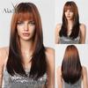 Light To Dark Brown Layered Wig Long Straight Synthetic Wig Ombre Brown Wig with Bangs for Women for Daily Party Hair