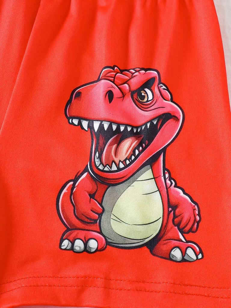 2025 Dziecięcy Zestaw Sportowy 3D z Nadrukiem Dinozaurów, Krótki Rękaw