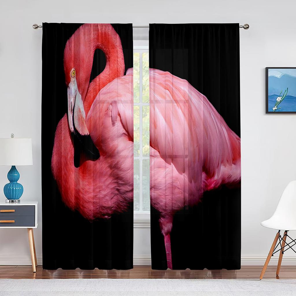 Flock Pink Flamingos In The Water Sheer Voile Curtains for Living Room Bedroom Kitchen Window Drapes Chiffon Tulle Curtain Decor