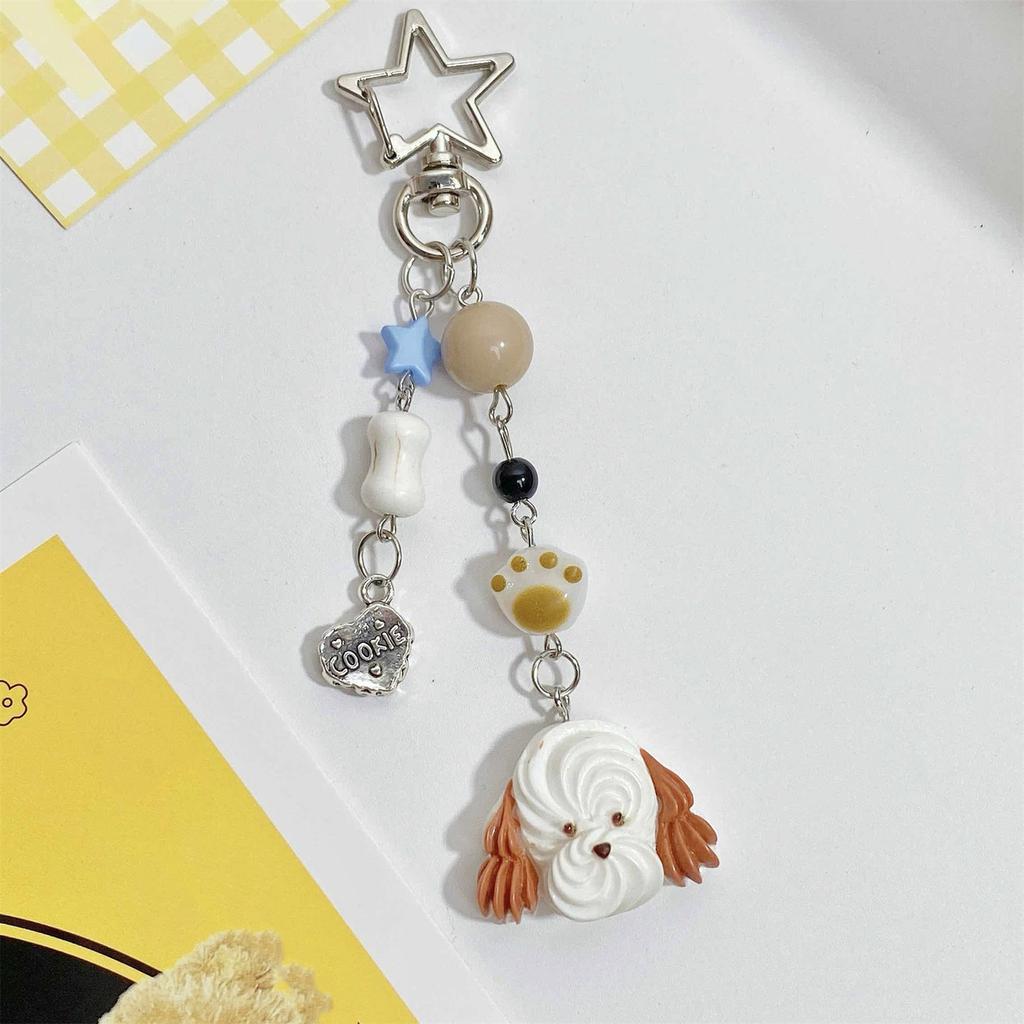 Resin Dog Beaded Keychain Hanging Accessory for Cameras and Phones Versatile Bag Pendant Wallet Decoration for Women