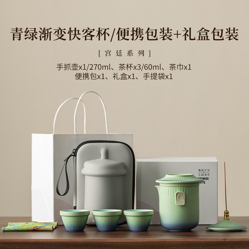 Tragbares Reise-Teeservice-Set im Palaststil mit Farbverlauf, Luxus, 1 Kanne, 3 Tassen, Teezubereitung, Handtasche, Teeservice, Zubehör, Dekoration, Geschenke