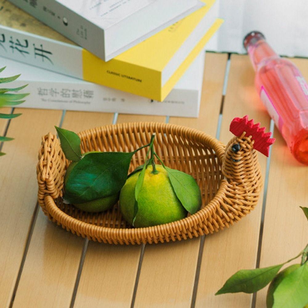 Retro Woven Animal Style Storage Rattan Woven Tea Tray  Restaurant Serving Tabletop Display