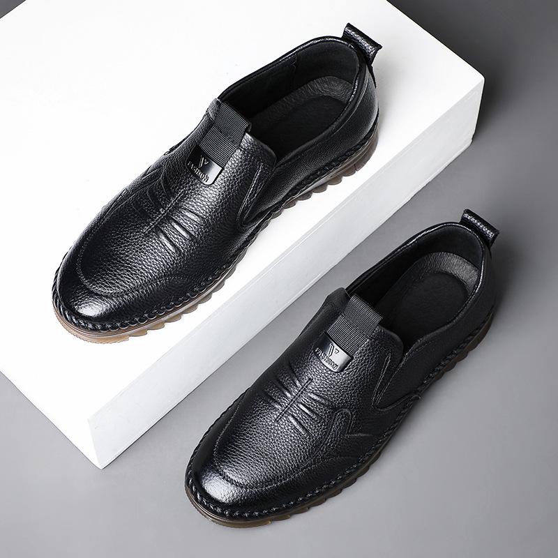 First layer cowhide summer men's casual leather shoes genuine leather soft sole soft surface single shoes men's dad breathable men's shoes