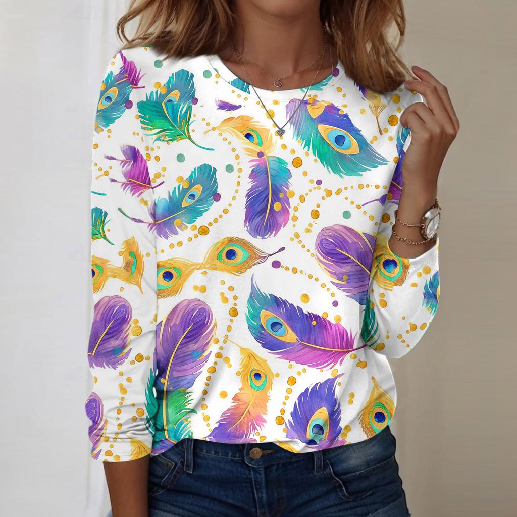 Long Sleeve Shirts For Women Cute Print Graphic Tees Blouses Casual Plus Size Basic Tops Pullover