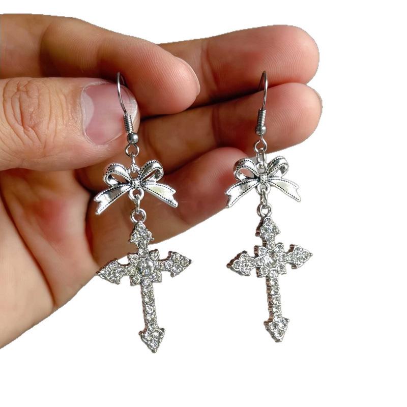 Korean Style Cross Earrings with High-Quality Zircon - Classic European and American Fashion Dangles