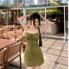 Vintage vacation suspender dress women's 2026 summer pure desire waist slim skirt pure desire spice girl green skirt