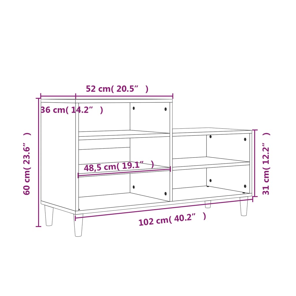 Shoe Rack Smoked Oak 102 x 36 x 60 cm Engineered Wood
