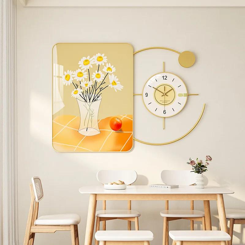 Modern style restaurant wall hanging jewelry crystal porcelain combination decoration hanging picture dining table wall clock