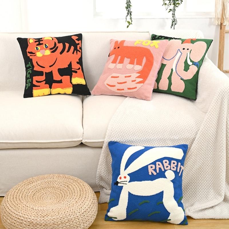 Animal Embroidered Pillow Cover Soft Polycotton Blend Decorative Cushion Cover For Home Office Decoration