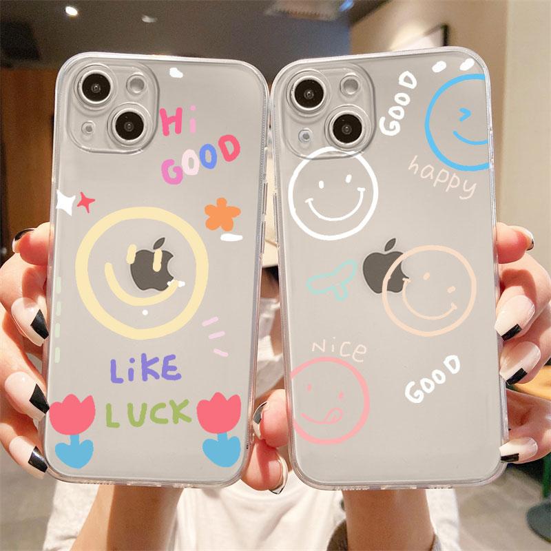 Smiley Gesicht Streifen Klar Fall Für Apple iPhone 14 11 13 12 Pro 7 8 Plus XR X XS Max 6 6S 13Pro Silikon Telefon Abdeckung