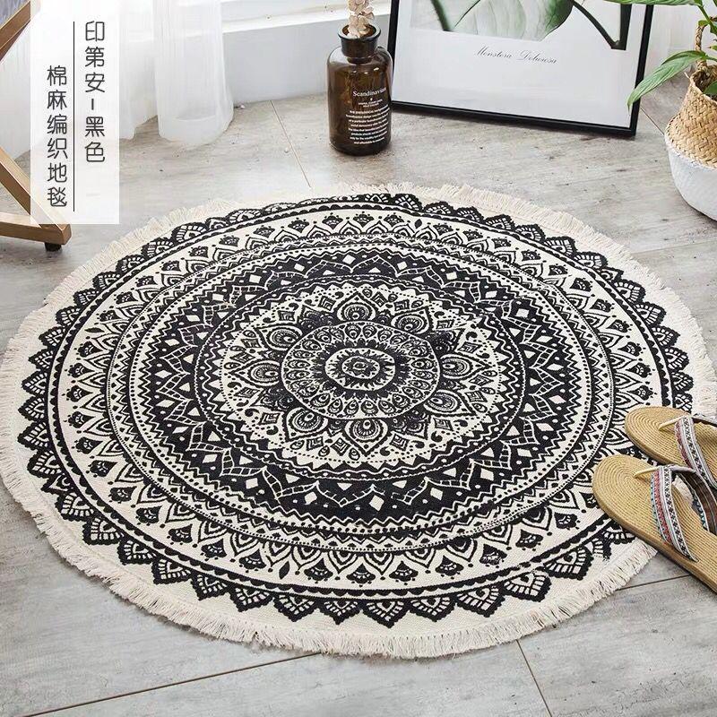 Nordic Cotton and Linen Floor Mat Ethnic Style Round Carpet Doormat Foot Mat Entry Bedroom Non-slip Mat Bohemian