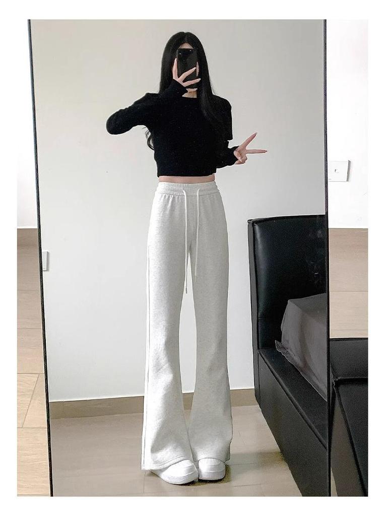 High Waist Deep Grey Flare Pants - Petite Slimming Casual Sweatpants for Women