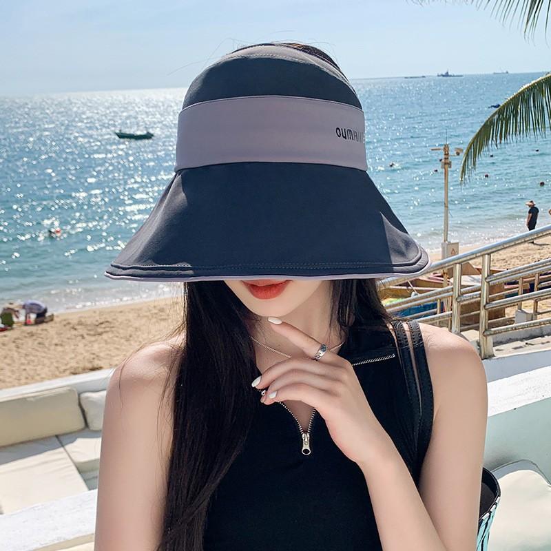 Empty top ice silk bucket hat women's summer eaves UV protection face cover sun hat versatile ponytail basin hat