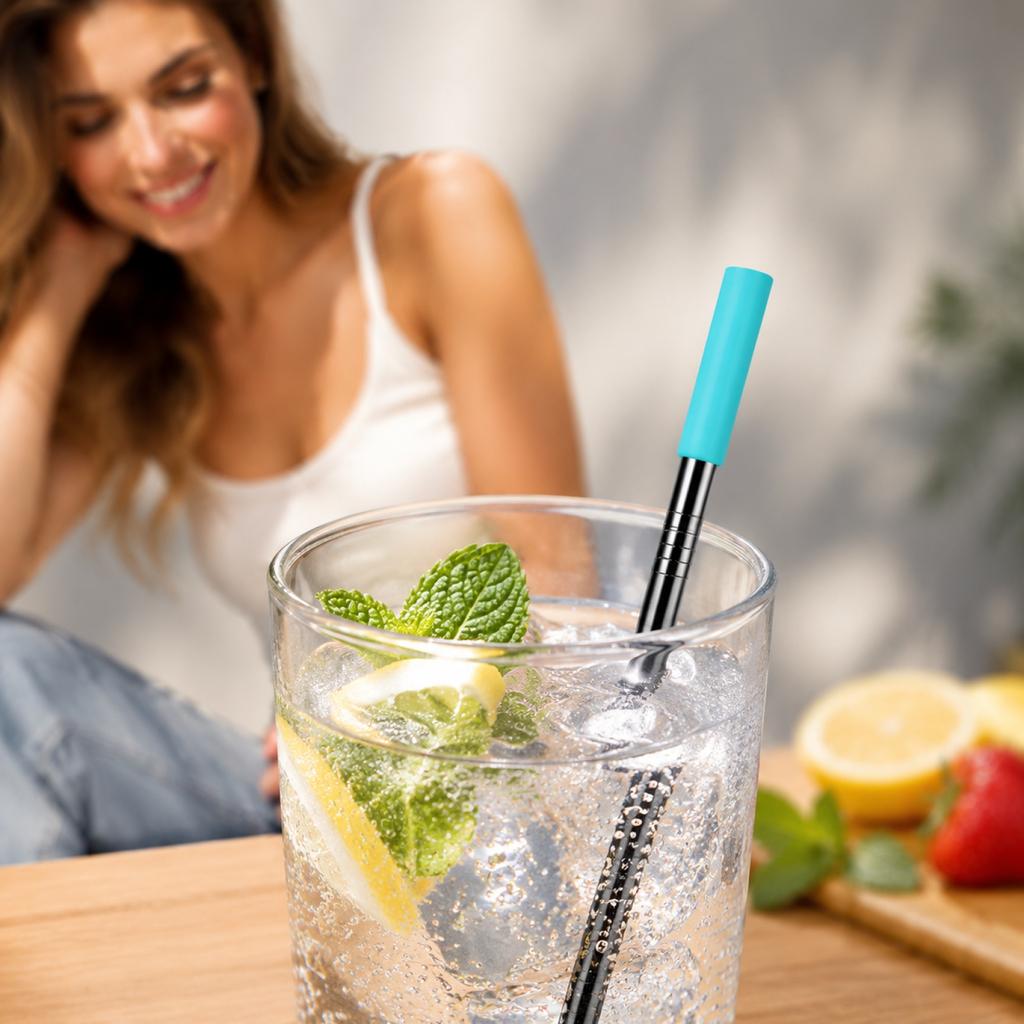 21 Piece Stainless Steel Straw Set with Silicone Tips and Cleaning Brushes Reusable Metal Straws for Cold and Hot Beverages Includes Carrying Pouch