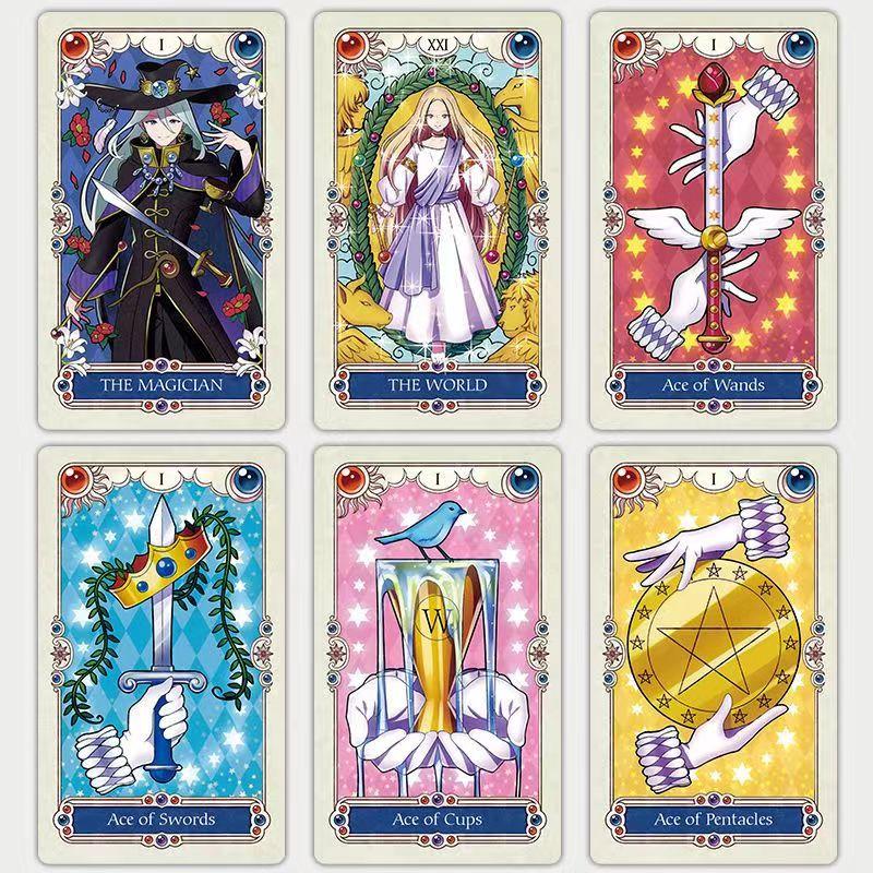 Japanese Anime Tarot 78 Pcs Cute Tarot Cards Cartoon Illustrations Packed In Rigid Box with Guidebook for Beginners 12*7cm